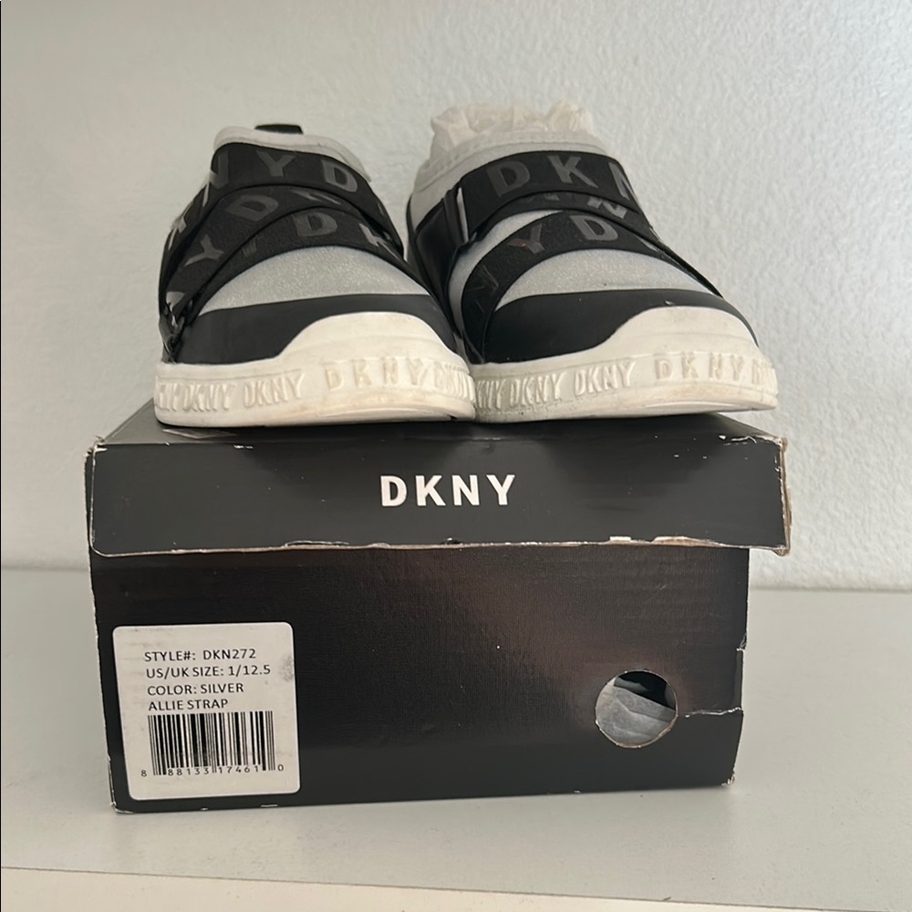 DKNY Kids Silver and Black Sneakers